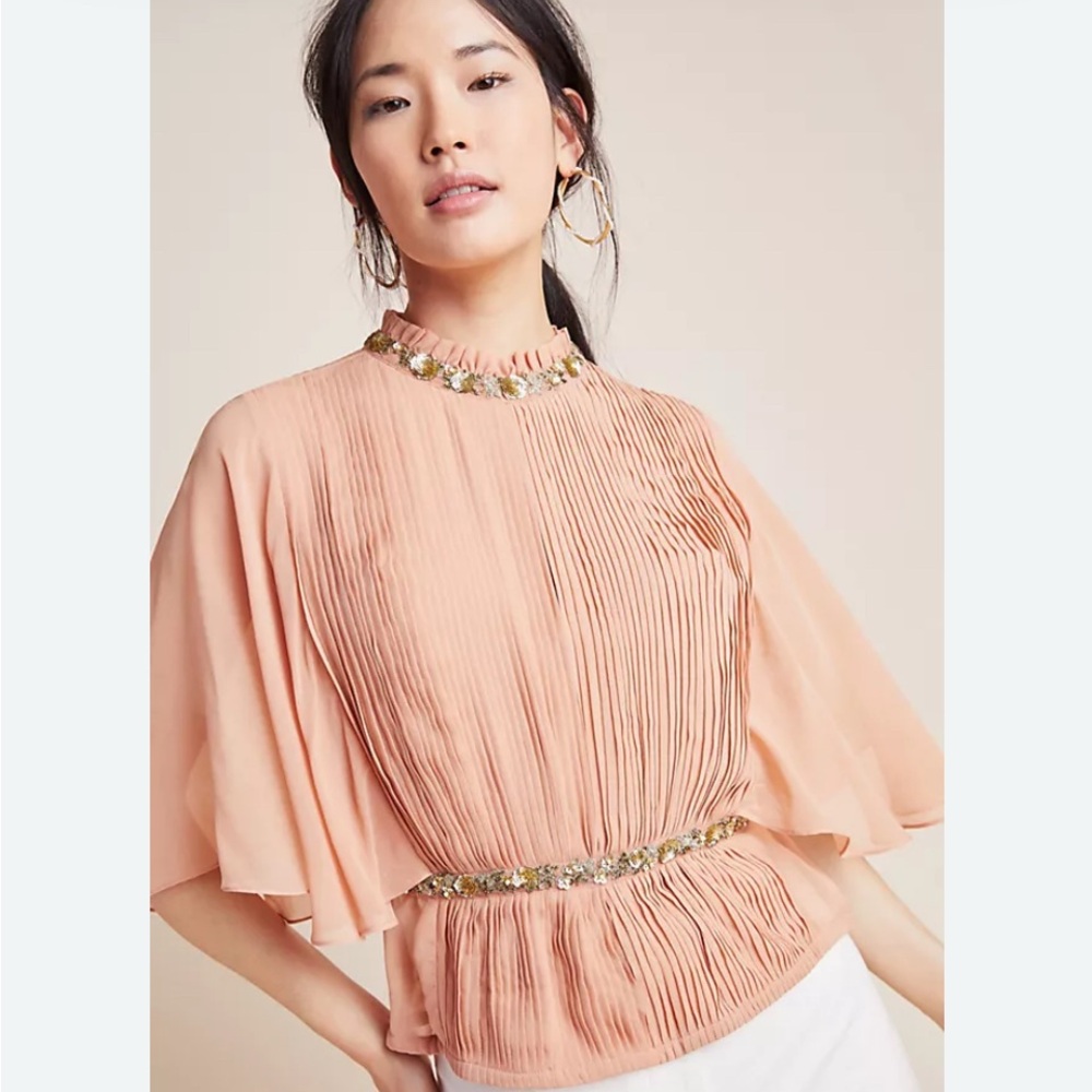 Varun Bahl Anthropologie embellished top blush S new holidays party evening date